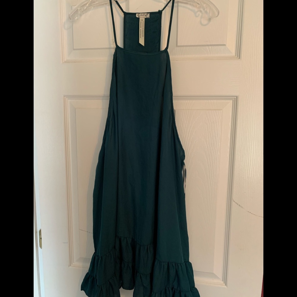 Free People teal ruffled slip dress sz L EUC
